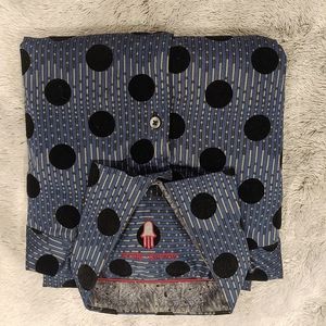 Visconti Black Mens Blue Stripe Black Felt Polka Dot Shirt